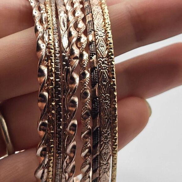 Lot of 9 Bohemian Gold Belly Dance Bangle Bracelets - Picture 1 of 5